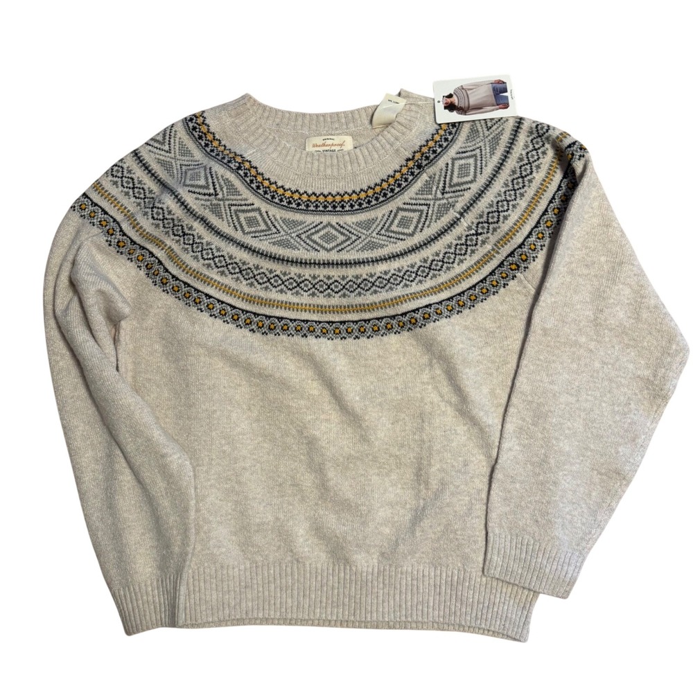 New Original Weatherproof Vintage Fair Isle Sweater‎ Cream Long Sleeve Women's M
